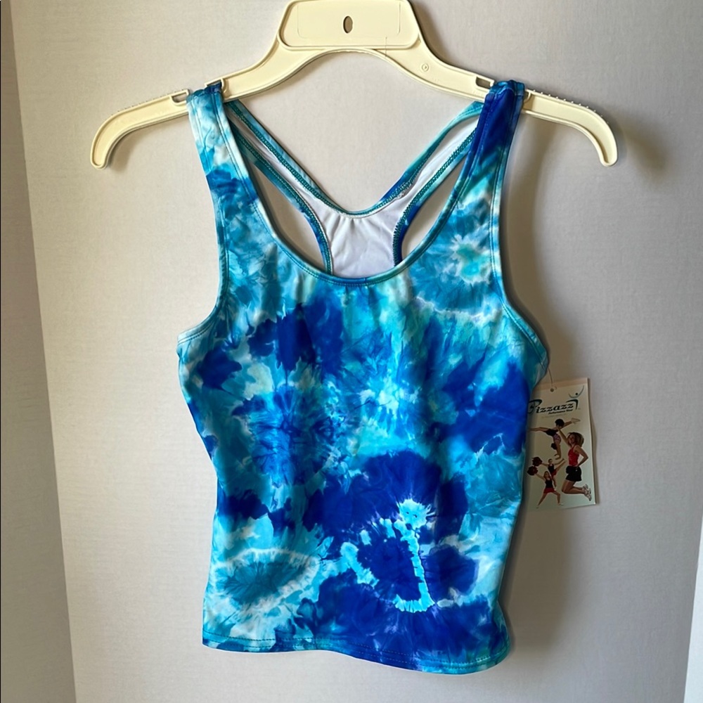 Pizzazz Women's Size Medium  Cheerleading Blue Tie-Dye Tank Top NWT